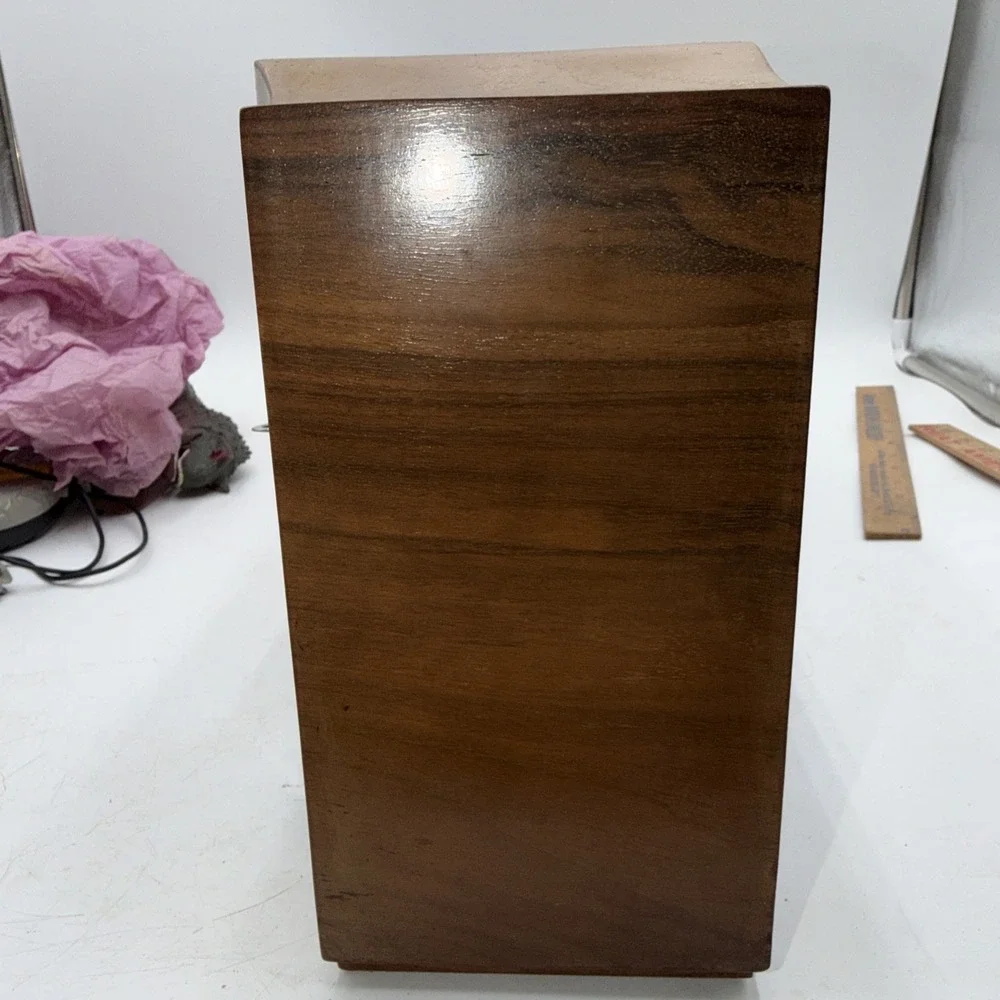 Antique Vintage Walnut Wood Art Deco Box Mantle Table Clock With Key Untested